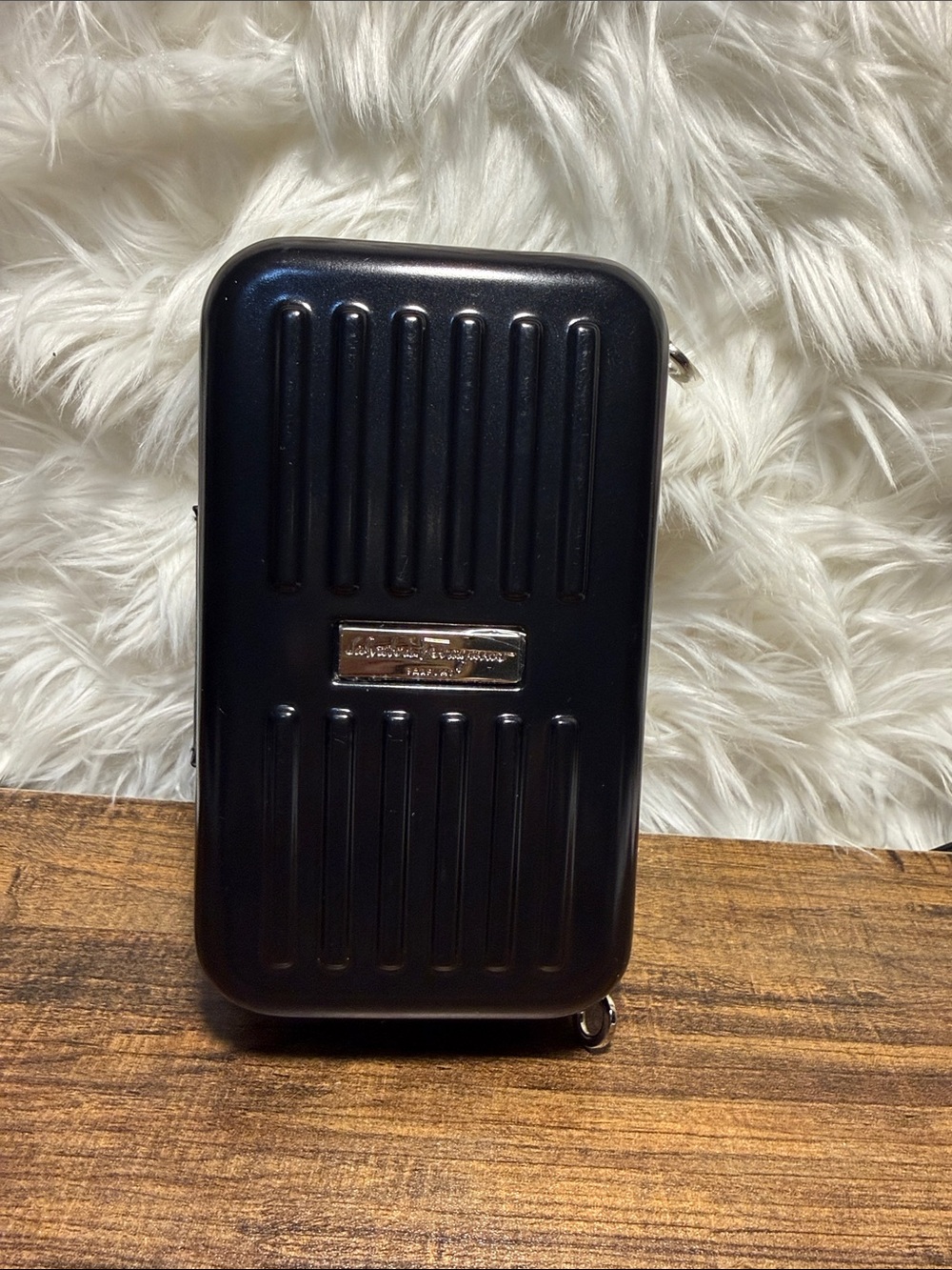 Salvatore Ferragamo Black Ribbed Hard-Shell Portable Speaker Case